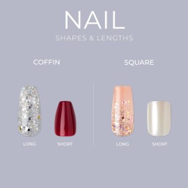 KISS Gel Fantasy Press On Nails, Nail glue included, \'Aim High\', Black, Short Size, Squoval Shape, Includes 28 Nails, 2g Glue, 1 Manicure Stick, 1 Mini File, 1 Adhesive Tab