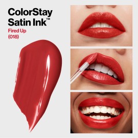 Revlon ColorStay Satin Ink Liquid Lipstick, Longwear Rich Lip Colors, Formulated with Black Currant Seed Oil, 018 Fired Up, 0.17 fl oz