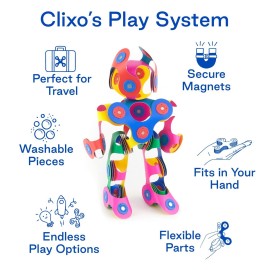 Clixo Rainbow 42 Piece Pack. Flexible Imagination Boosting Magnetic Building Toy. Modular Designs for Hours of STEM Play. Kids Basket Stuffer Gift. Multi-Sensory Magnet Toy, Travel Friendly. Ages 4-99