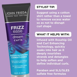 John Frieda Frizz Ease Dream Curls Conditioner, Hydrates and Defines Curly, Wavy Hair, Helps Control Frizz, SLS/SLES Sulfate Free, Enhances Natural Curls, 8.45 Fluid Ounces John Frieda Frizz Ease Dream Curls Conditioner, Hydrates and Defines Curly, Wavy Hair, Helps Control Frizz, SLS/SLES Sulfate Free, Enhances Natural Curls, 8.45 Fluid Ounces