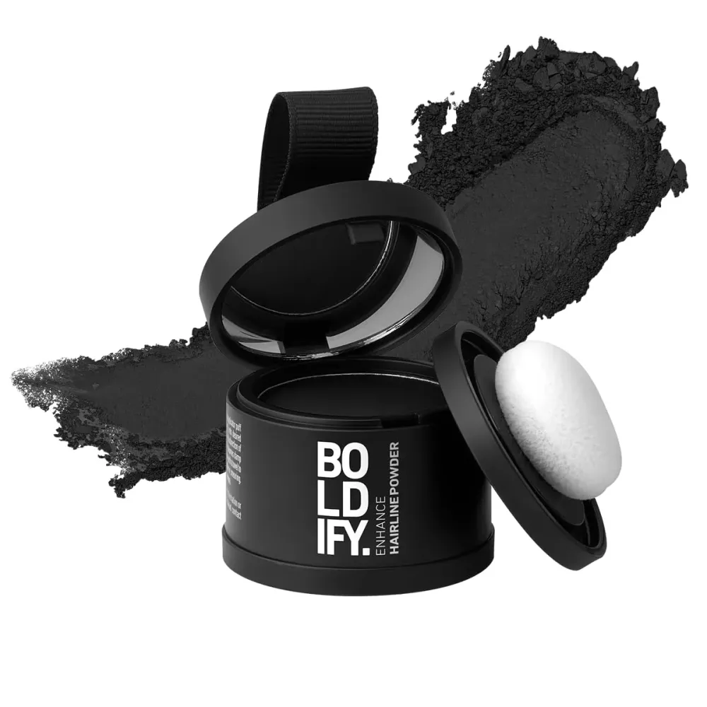 BOLDIFY Hairline Powder - Root Touch Up Hair Color for Gray Coverage - Bald Spot Concealing Hair Powder for Women & Men - 48-Hour Stain-Proof - Black BOLDIFY Hairline Powder - Root Touch Up Hair Color for Gray Coverage - Bald Spot Concealing Hair Powder for Women & Men - 48-Hour Stain-Proof - Black