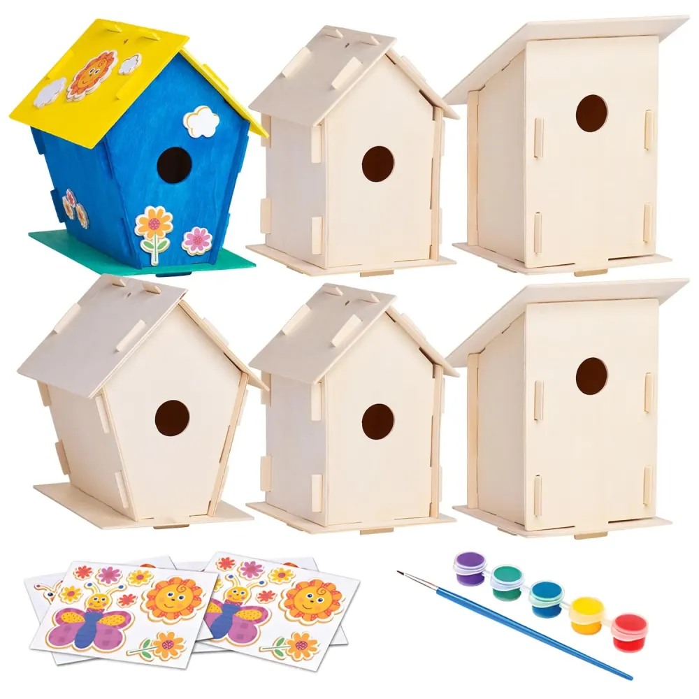 Neliblu DIY 12 Wooden Bird House Kits - Creative Arts and Crafts Set for Kids and Adults - Unfinished Wood Birdhouses with Paint Strips, Brushes, Stickers and Strings - 3 Unique Shapes, 2 Sizes Neliblu DIY 12 Wooden Bird House Kits - Creative Arts and Crafts Set for Kids and Adults - Unfinished Wood Birdhouses with Paint Strips, Brushes, Stickers and Strings - 3 Unique Shapes, 2 Sizes