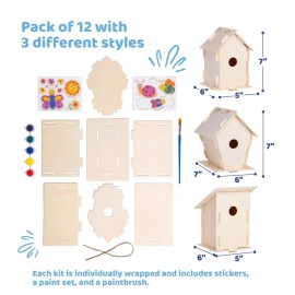 Neliblu DIY 12 Wooden Bird House Kits - Creative Arts and Crafts Set for Kids and Adults - Unfinished Wood Birdhouses with Paint Strips, Brushes, Stickers and Strings - 3 Unique Shapes, 2 Sizes Neliblu DIY 12 Wooden Bird House Kits - Creative Arts and Crafts Set for Kids and Adults - Unfinished Wood Birdhouses with Paint Strips, Brushes, Stickers and Strings - 3 Unique Shapes, 2 Sizes
