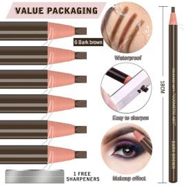 6 Piece Dark Brown Waterproof Eyebrows Pencil Tattoo Makeup And Microblading Supplies Kit-Permanent Eye Brow Liners In 5 Colors Waterproof Eyebrow Pencils Peel - Brow Pencil Set For Marking