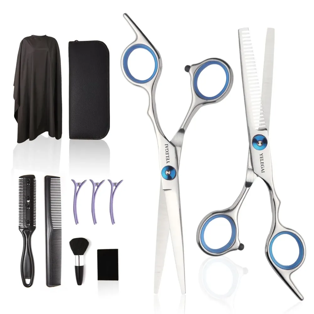 Haircut Scissors Kit, 11 Pcs Professional Set - Haircut, Thinning Scissors, Neck Duster Brush, Comb, Barber Cape, Hair Clips, Hairdressing Shears for Barber and Home Haircut Scissors Kit, 11 Pcs Professional Set - Haircut, Thinning Scissors, Neck Duster Brush, Comb, Barber Cape, Hair Clips, Hairdressing Shears for Barber and Home