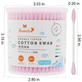 HOMEFOX Pink Cotton Swabs Precision Pointed - 200 Count Pointy Organic Cotton Buds Double Side Tightly Wrapped Cotton Tips Paper Stick Soft Gentle Lint-Free Cruelty-Free, Pointy & Round (Pink) HOMEFOX Pink Cotton Swabs Precision Pointed - 200 Count Pointy Organic Cotton Buds Double Side Tightly Wrapped Cotton Tips Paper Stick Soft Gentle Lint-Free Cruelty-Free, Pointy & Round (Pink)