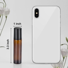 sungwoo 12 Pack Essential Oil Roller Bottles Stainless Steel, 10ml Amber Glass Roller Bottles with Caps for Travel, Perfume and Lip Gloss