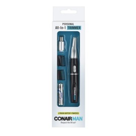 ConairMAN All-in-One Personal Trimmer for Men, for Nose, Ear, Eyebrows and Sideburns Hair Trimmer, 4 piece Men\'s Grooming Kit, Lithium Battery-Powered
