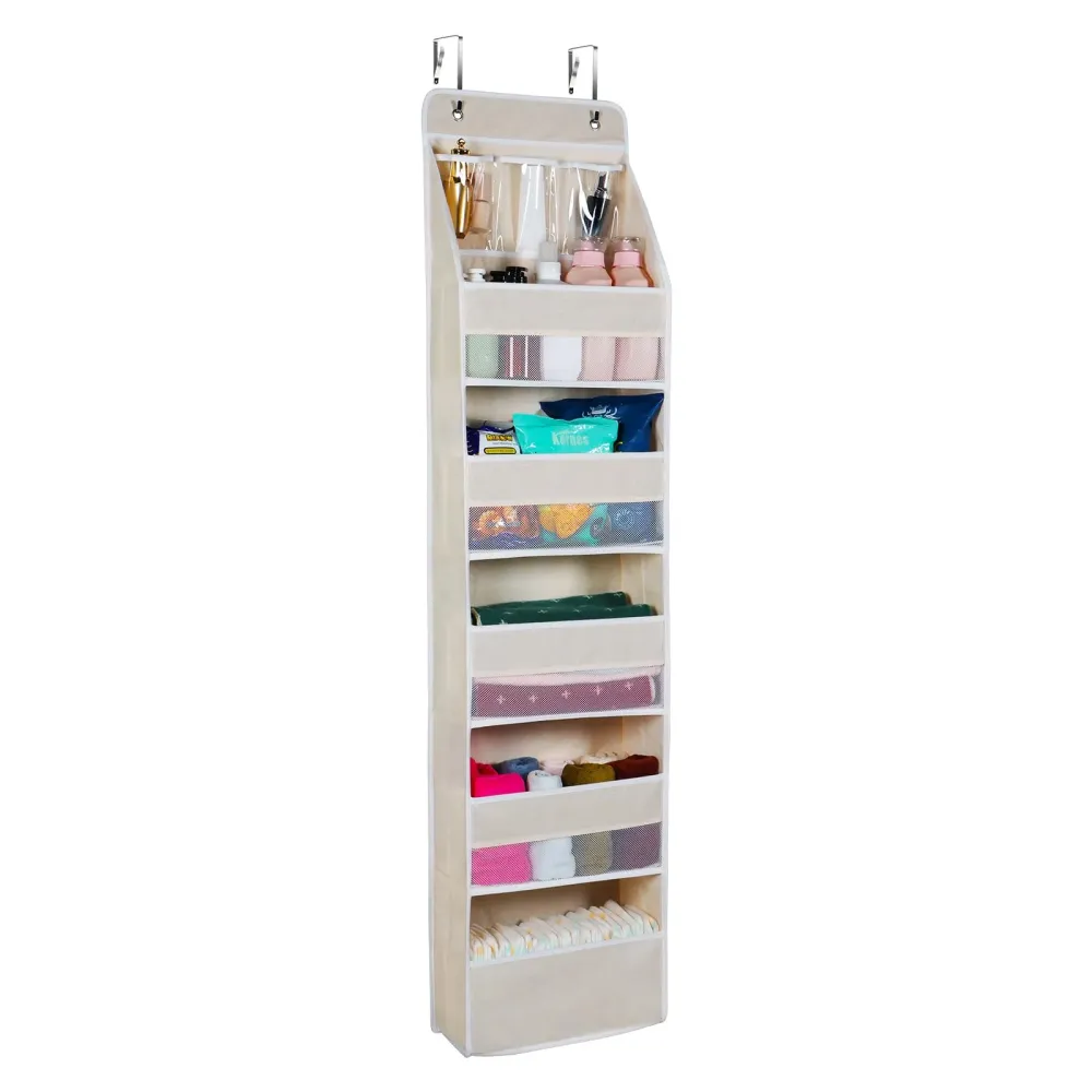 Univivi 6-Shelf Over Door Hanging Organizer Fabric Door Storage with 5 Large Pockets and 3 Small PVC Pockets Wall Mount Hanging Storage Organizers (Beige)