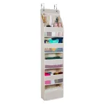 Univivi 6-Shelf Over Door Hanging Organizer Fabric Door Storage with 5 Large Pockets and 3 Small PVC Pockets Wall Mount Hanging Storage Organizers (Beige)