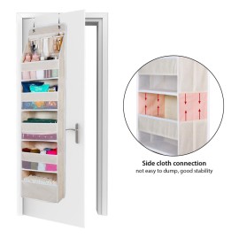Univivi 6-Shelf Over Door Hanging Organizer Fabric Door Storage with 5 Large Pockets and 3 Small PVC Pockets Wall Mount Hanging Storage Organizers (Beige)