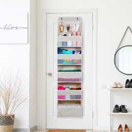 Univivi 6-Shelf Over Door Hanging Organizer Fabric Door Storage with 5 Large Pockets and 3 Small PVC Pockets Wall Mount Hanging Storage Organizers (Beige)