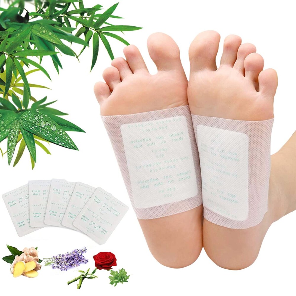 100Pads Natural Bamboo Vinegar Ginger Powder Foot Pads | Deep Cleansing Foot Paches for Stress Relief, Better Sleep Suitable for Travel or Home Use