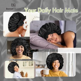 BONNET QUEEN Silk Bonnet for Sleeping Satin Bonnet Hair Bonnets Large Bonnets Hair Wrap Sleep Cap with Tie Band for Women Curly Hair Braids Locs Black BONNET QUEEN Silk Bonnet for Sleeping Satin Bonnet Hair Bonnets Large Bonnets Hair Wrap Sleep Cap with Tie Band for Women Curly Hair Braids Locs Black