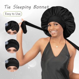 BONNET QUEEN Silk Bonnet for Sleeping Satin Bonnet Hair Bonnets Large Bonnets Hair Wrap Sleep Cap with Tie Band for Women Curly Hair Braids Locs Black BONNET QUEEN Silk Bonnet for Sleeping Satin Bonnet Hair Bonnets Large Bonnets Hair Wrap Sleep Cap with Tie Band for Women Curly Hair Braids Locs Black
