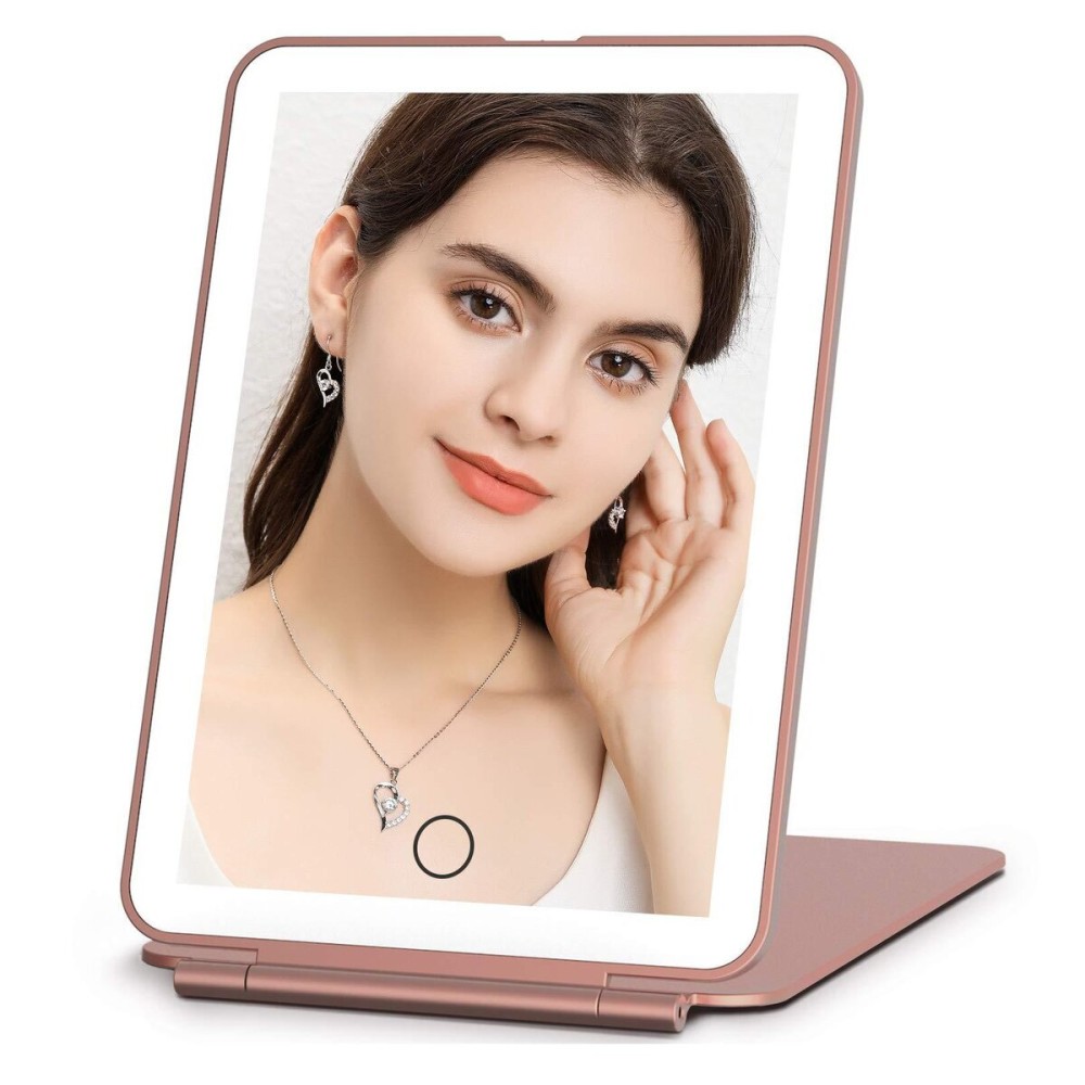 FUNTOUCH Rechargeable Travel Makeup Mirror with 72 Led Lights, Portable Lighted Beauty Mirror, 3 Color Lighting, Dimmable Touch Screen, Tabletop LED Folding Cosmetic Vanity Mirror FUNTOUCH Rechargeable Travel Makeup Mirror with 72 Led Lights, Portable Lighted Beauty Mirror, 3 Color Lighting, Dimmable Touch Screen, Tabletop LED Folding Cosmetic Vanity Mirror