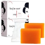 Kojie San Skin Brightening Soap - Original Kojic Acid that Reduces Dark Spots, Hyperpigmentation, & Scars with Exfoliating Soap Net Included - 65g x 2 Bars