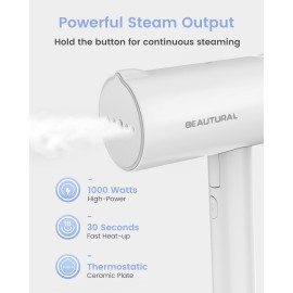 BEAUTURAL Steamer for Clothes, Foldable Handheld Clothing Wrinkles Remover for Garments, 30-Second Fast Heat-up, Portable Fabric Steamer for 120V Countries, Not for Use in 220V Such as Europe BEAUTURAL Steamer for Clothes, Foldable Handheld Clothing Wrinkles Remover for Garments, 30-Second Fast Heat-up, Portable Fabric Steamer for 120V Countries, Not for Use in 220V Such as Europe