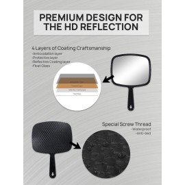 OMIRO Hand Mirror, All Black Handheld Mirror with Handle, 6.6 W x 9.3 L OMIRO Hand Mirror, All Black Handheld Mirror with Handle, 6.6 W x 9.3 L