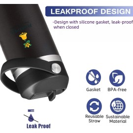 Straw Lid for Yeti Rambler 26 36 46 64 oz Bottles, Cap with Straws and Flex Handle, BPA Free Replacement Screw Top for Yeti Kids Jr 12 18 Ounce Cup, Leak-proof Water Bottle Accessories, , Black