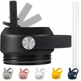 Straw Lid for Yeti Rambler 26 36 46 64 oz Bottles, Cap with Straws and Flex Handle, BPA Free Replacement Screw Top for Yeti Kids Jr 12 18 Ounce Cup, Leak-proof Water Bottle Accessories, , Black