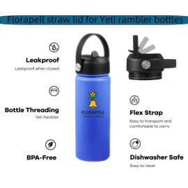 Straw Lid for Yeti Rambler 26 36 46 64 oz Bottles, Cap with Straws and Flex Handle, BPA Free Replacement Screw Top for Yeti Kids Jr 12 18 Ounce Cup, Leak-proof Water Bottle Accessories, , Black
