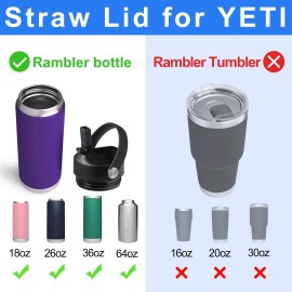 Straw Lid for Yeti Rambler 26 36 46 64 oz Bottles, Cap with Straws and Flex Handle, BPA Free Replacement Screw Top for Yeti Kids Jr 12 18 Ounce Cup, Leak-proof Water Bottle Accessories, , Black