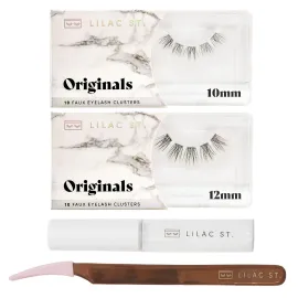 Lilac St - Originals Starter Kit - Includes Natural Faux Eyelash Clusters (10mm & 12mm), Clear Lash Glue, & Lash Applicator - Lightweight & Lifelike - Lasts 10 Days - Cruelty Free, Vegan - 20 Lashes