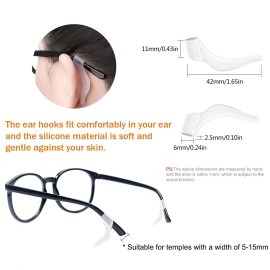 PTSLKHN Soft Silicone Eyeglass Ear Hooks, 10 Pairs of Glasses Anti Slip Grips For Sunglasses, Reading (Clear) PTSLKHN Soft Silicone Eyeglass Ear Hooks, 10 Pairs of Glasses Anti Slip Grips For Sunglasses, Reading (Clear)