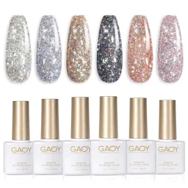 GAOY Chrome Platinum Glitter Nail Polish Set, 6 Colors Including Sparkly Shiny UV LED Soak Off Black Silver Pink Gel Polish Kit Home DIY Manicure Nail Salon Varnish GAOY Chrome Platinum Glitter Nail Polish Set, 6 Colors Including Sparkly Shiny UV LED Soak Off Black Silver Pink Gel Polish Kit Home DIY Manicure Nail Salon Varnish