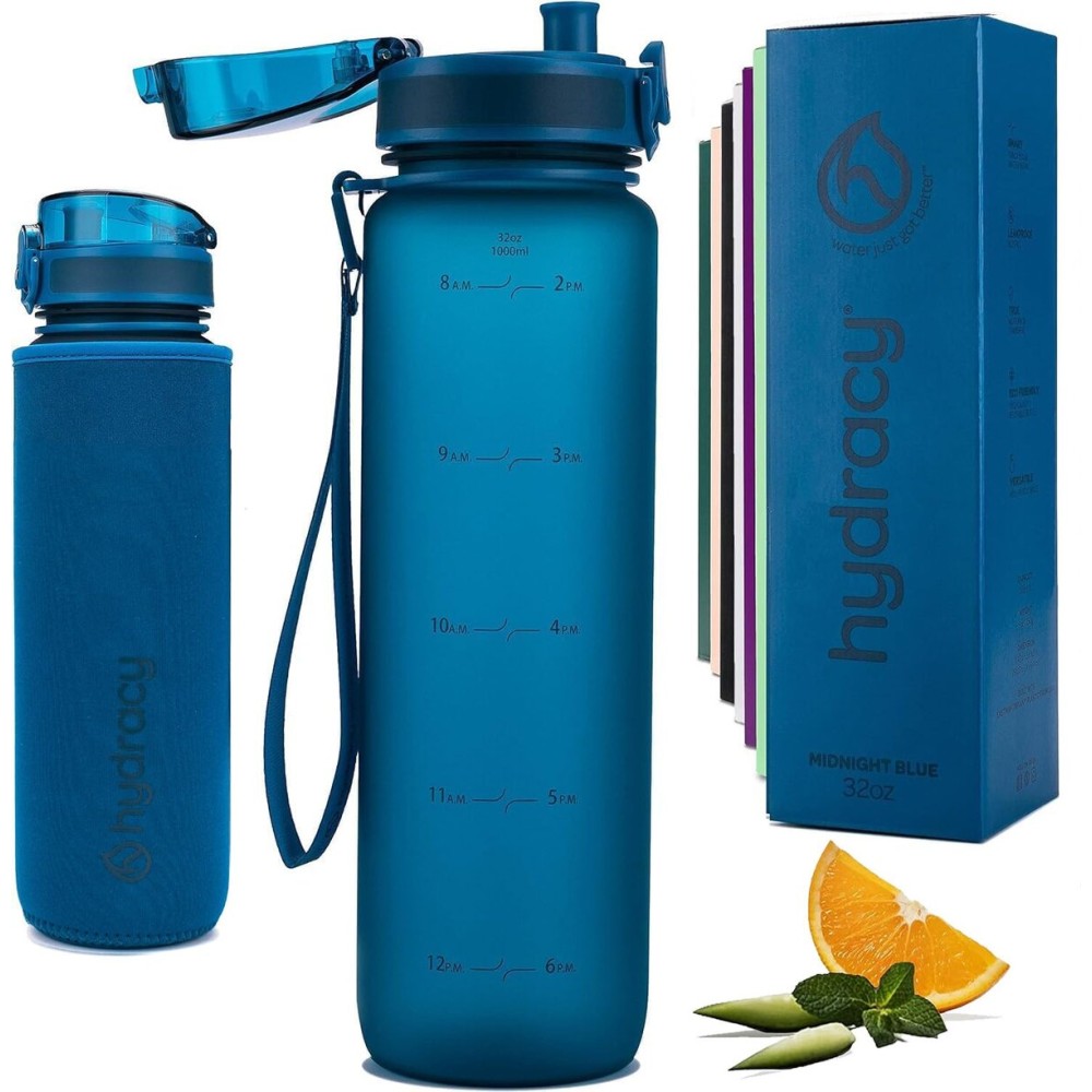 Hydracy Water Bottle with Time Marker -Large 32 oz BPA Free & No Sweat Sleeve -Leak Proof Gym Bottle with Fruit Infuser Strainer & Times to Drink -Ideal for Fitness Sports & Outdoors Hydracy Water Bottle with Time Marker -Large 32 oz BPA Free & No Sweat Sleeve -Leak Proof Gym Bottle with Fruit Infuser Strainer & Times to Drink -Ideal for Fitness Sports & Outdoors