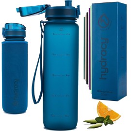 Hydracy Water Bottle with Time Marker -Large 32 oz BPA Free & No Sweat Sleeve -Leak Proof Gym Bottle with Fruit Infuser Strainer & Times to Drink -Ideal for Fitness Sports & Outdoors