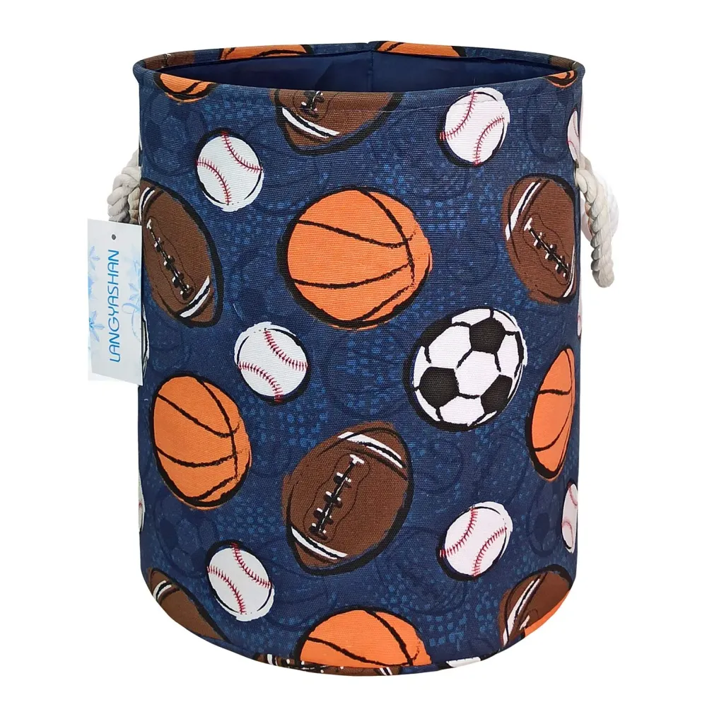 LANGYASHAN Laundry Basket Canvas Collapsible Organizer Storage Basket for Boys Girls Laundry Hamper Toy Bins Gift Baskets Bedroom Clothes Children Nursery (Navy Ball Game) LANGYASHAN Laundry Basket Canvas Collapsible Organizer Storage Basket for Boys Girls Laundry Hamper Toy Bins Gift Baskets Bedroom Clothes Children Nursery (Navy Ball Game)