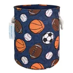 LANGYASHAN Laundry Basket Canvas Collapsible Organizer Storage Basket for Boys Girls Laundry Hamper Toy Bins Gift Baskets Bedroom Clothes Children Nursery (Navy Ball Game)