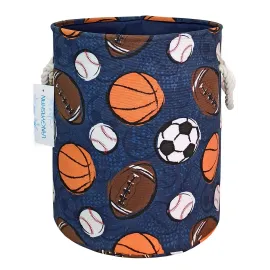 LANGYASHAN Laundry Basket Canvas Collapsible Organizer Storage Basket for Boys Girls Laundry Hamper Toy Bins Gift Baskets Bedroom Clothes Children Nursery (Navy Ball Game)