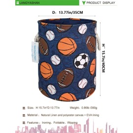 LANGYASHAN Laundry Basket Canvas Collapsible Organizer Storage Basket for Boys Girls Laundry Hamper Toy Bins Gift Baskets Bedroom Clothes Children Nursery (Navy Ball Game) LANGYASHAN Laundry Basket Canvas Collapsible Organizer Storage Basket for Boys Girls Laundry Hamper Toy Bins Gift Baskets Bedroom Clothes Children Nursery (Navy Ball Game)