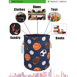 LANGYASHAN Laundry Basket Canvas Collapsible Organizer Storage Basket for Boys Girls Laundry Hamper Toy Bins Gift Baskets Bedroom Clothes Children Nursery (Navy Ball Game) LANGYASHAN Laundry Basket Canvas Collapsible Organizer Storage Basket for Boys Girls Laundry Hamper Toy Bins Gift Baskets Bedroom Clothes Children Nursery (Navy Ball Game)