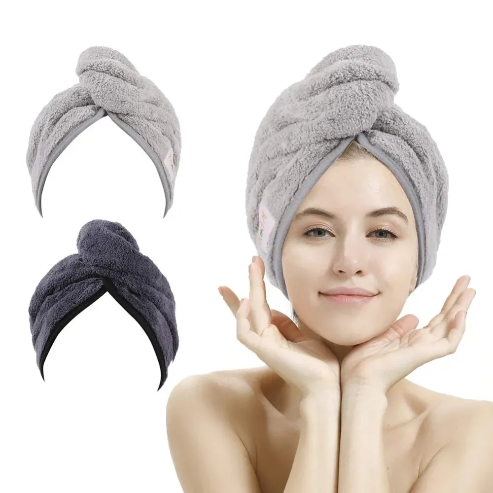 M-bestl 2 Pack Hair Drying Towels, Anti-frizz Hair Towel Wrap, Absorbent Microfiber Hair Towel Turban with Button Design for Straight Curly Hair (Dark Gray&Light Gray) M-bestl 2 Pack Hair Drying Towels, Anti-frizz Hair Towel Wrap, Absorbent Microfiber Hair Towel Turban with Button Design for Straight Curly Hair (Dark Gray&Light Gray)