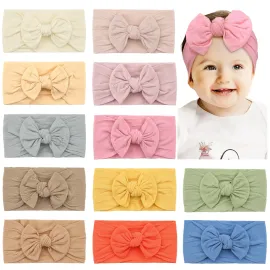 CLLOT Super Stretchy Soft Knot Headbands with Hair Bows Head Wrap Hair Accessories For Newborn Baby Girls Infant Toddlers Kids
