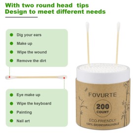 FOVURTE Bamboo Cotton Swabs 400 count, Organic Cotton Swab Round Tips, Natural Wooden Cotton Buds for Ears, Double Heads Ear Sticks Travel, Makeup Remover FOVURTE Bamboo Cotton Swabs 400 count, Organic Cotton Swab Round Tips, Natural Wooden Cotton Buds for Ears, Double Heads Ear Sticks Travel, Makeup Remover