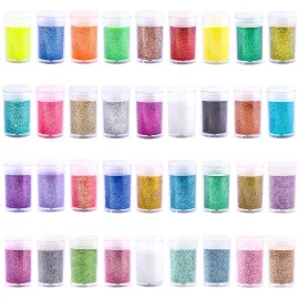 Extra Fine Glitter, Set of 36 Colors Nail Arts Cosmetic, Resin Crafts Loose Glitter Powder Shaker for Face Body Hair Eye Lip Gloss Makeup, Slime and Tumbler Making