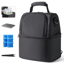 NCVI Breastmilk Cooler Bag with 2 Ice Pack, Breast Pump Bag with Cooler Fits 6 Bottles, Double Layer Breast Milk Cooler Travel Bag Baby Bottle, for Travel, Nursing Mom Daycare, Work, Picnic (Black) NCVI Breastmilk Cooler Bag with 2 Ice Pack, Breast Pump Bag with Cooler Fits 6 Bottles, Double Layer Breast Milk Cooler Travel Bag Baby Bottle, for Travel, Nursing Mom Daycare, Work, Picnic (Black)