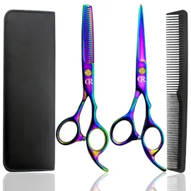 Professional Hair Cutting Shears Set,6 Inch Barber Hair Cutting Scissors Kit,Hairdressing Thinning Shears for Hair Cutting,Sharp Blades Haircut Scissors Kit for Women/Men/Kids (Rainbow) (Rainbow)