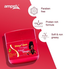 AmPro Shine-n-Jam Magic Fingers Edge Control - Provides Firm Hold with Non-Greasy Shine - Strengthens Hair with Silk Proteins and Softens with Abyssinian Oil - Excellent for Taming Fringe - 4 oz AmPro Shine-n-Jam Magic Fingers Edge Control - Provides Firm Hold with Non-Greasy Shine - Strengthens Hair with Silk Proteins and Softens with Abyssinian Oil - Excellent for Taming Fringe - 4 oz