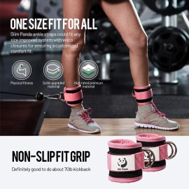 Slim Panda Ankle Strap for Cable Machine,Ankle Cuff for Kickbacks, Booty Hip Abductors,Glute Workouts, Leg Extensions, Curls for Men and Women, Adjustable with Double D-Rings (Pair, Pink)