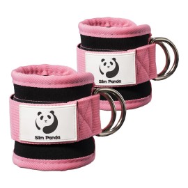 Slim Panda Ankle Strap for Cable Machine,Ankle Cuff for Kickbacks, Booty Hip Abductors,Glute Workouts, Leg Extensions, Curls for Men and Women, Adjustable with Double D-Rings (Pair, Pink)