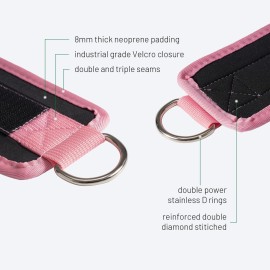 Slim Panda Ankle Strap for Cable Machine,Ankle Cuff for Kickbacks, Booty Hip Abductors,Glute Workouts, Leg Extensions, Curls for Men and Women, Adjustable with Double D-Rings (Pair, Pink)