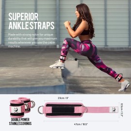 Slim Panda Ankle Strap for Cable Machine,Ankle Cuff for Kickbacks, Booty Hip Abductors,Glute Workouts, Leg Extensions, Curls for Men and Women, Adjustable with Double D-Rings (Pair, Pink)