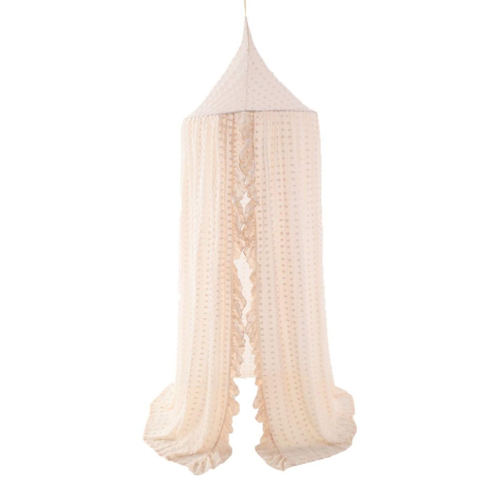 Wonder Space Elegant Kids Bed Canopy - Lace Chiffon Netting with Pom Pom, Princess Girls Fairy Dream Tent, Nursery Room Baby Crib Hanging Curtain Mosquito Net Children Reading Nook Decoration (Beige) Wonder Space Elegant Kids Bed Canopy - Lace Chiffon Netting with Pom Pom, Princess Girls Fairy Dream Tent, Nursery Room Baby Crib Hanging Curtain Mosquito Net Children Reading Nook Decoration (Beige)