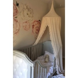 Wonder Space Elegant Kids Bed Canopy - Lace Chiffon Netting with Pom Pom, Princess Girls Fairy Dream Tent, Nursery Room Baby Crib Hanging Curtain Mosquito Net Children Reading Nook Decoration (Beige) Wonder Space Elegant Kids Bed Canopy - Lace Chiffon Netting with Pom Pom, Princess Girls Fairy Dream Tent, Nursery Room Baby Crib Hanging Curtain Mosquito Net Children Reading Nook Decoration (Beige)